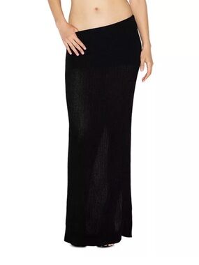 SKIMS Black Fold-over Sheer Knit Maxi Skirt